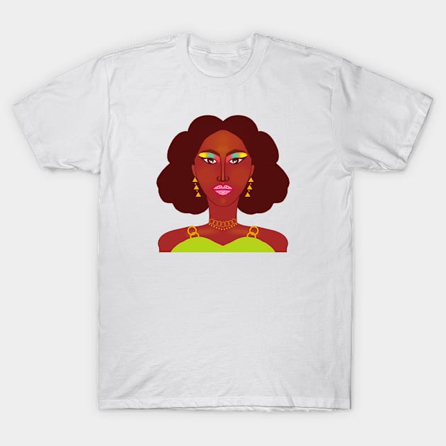 Fierce African Girl With Star Gold Jewellery & Makeup T-Shirt by TANSHAMAYA